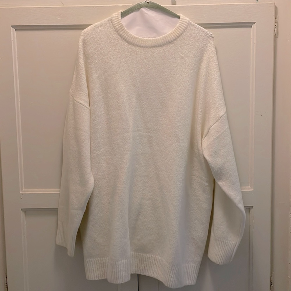 Over sized White Long sweater/ sweater dress